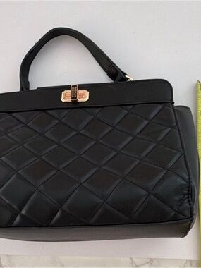 Badgley Mischka Black Quilted Top-Handle Shoulder Bag with Gold Hardware